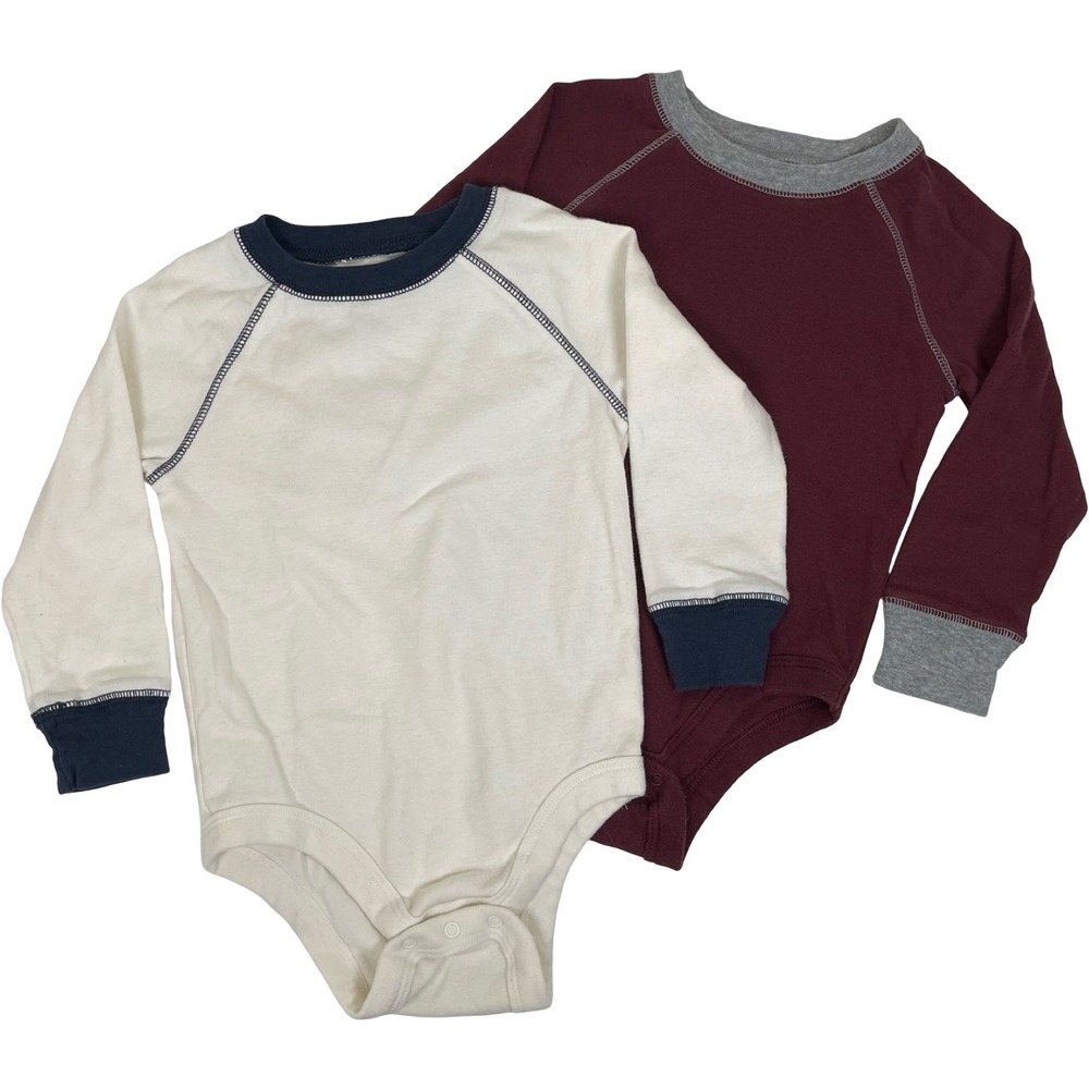 Vintage Old Navy Boys 2T 2 Piece Long Sleeve One Piece Burgundy Cream 90s Y2K